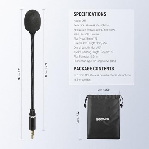 Neewer 3.5mm TRS Omnidirectional Condenser Microphone, Mic for Interviews and Content Creators, Compatible with DJI Wireless Mic Transmitters Compatible with Rode Wireless GO II 2 CM28, CM7 - style: CM7 Mic