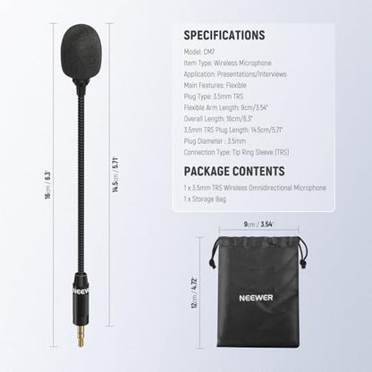 Neewer 3.5mm TRS Omnidirectional Condenser Microphone, Mic for Interviews and Content Creators, Compatible with DJI Wireless Mic Transmitters Compatible with Rode Wireless GO II 2 CM28, CM7 - style: CM7 Mic