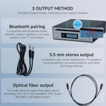 Portable Bluetooth CD Player for Home CD Ripper Hi-Fi Audio CD Player Desktop CD Players Optical and AUX Output，Lossless Sound Quality - color: black silver