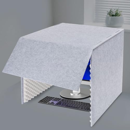 Desktop Soundproof Cover, Isolation Booth, Vocal Sound Absorbing Shield, Portable Vocal Recording Booth, Sound Proof Foam Room, Microphone Isolation Booth Cube, for Office, Home Studio (Gray)