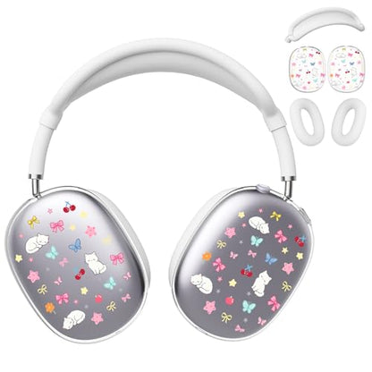 for AirPods Max Headphones Kitten Bow Ear Covers for AirPods Max 2 | Cute Clear Ear Cups Cover | White Silicone Ear Pad Case Headband Cover for Apple AirPods Max 2/1 (2026/2024/2020) - color: Kitten Bow B/White