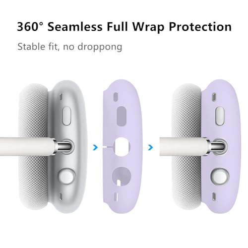 Case for Airpods Max Headphones,Anti-Scratch Soft Silicone with Gold Heart Pattern Ear Cups Case Cover/Ear Pad Cover/Headband Cover for Apple Airpod Max (Lavender Purple) - color: Purple