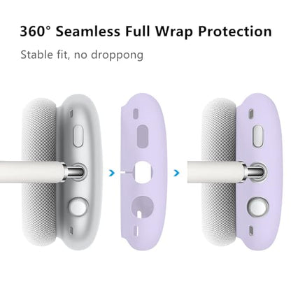 Case for Airpods Max Headphones,Anti-Scratch Soft Silicone with Gold Heart Pattern Ear Cups Case Cover/Ear Pad Cover/Headband Cover for Apple Airpod Max (Lavender Purple) - color: Purple