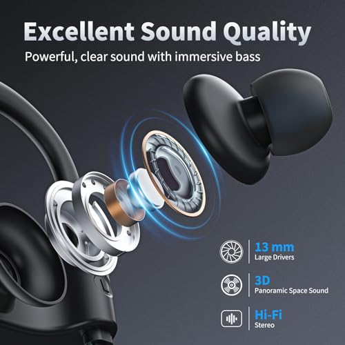 JOYWISE Wireless Headphones Bluetooth 5.3 Headphones with 16 Hours Playtime, Over-Ear Stereo Bass Earphones with Earhooks Headset, Sports Earbuds with Storage Bag for Running, Blue - color: Blue