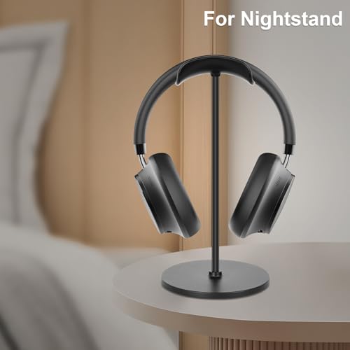 Headphone Stand, Curved Headset Stand with Aluminum Rod ABS Solid Base Gaming Headset Holder for Desk Headphone Accessories for Organization and Display, Black