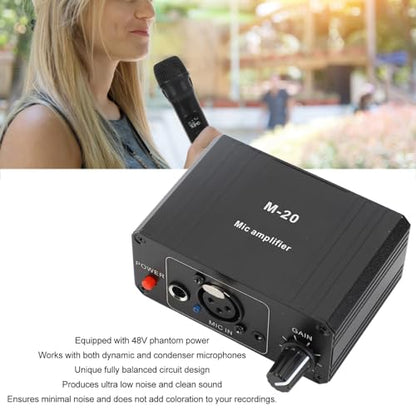 Microphone Preamp, Microphone Preamplifier Mic Preamp for Vocal, 48V Power XLR Output Mic Preamplifier for Dynamic and Condenser Microphones Booster