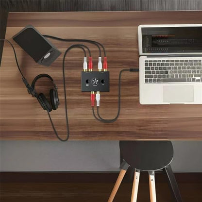RCA Stereo Audio Switcher R/L Audio Selector Splitter 2(1)-in-1(2)-Out Audio Selector Switch Box with One Key Mute and Switch Compatible Active Speaker,PC,Ipad,etc