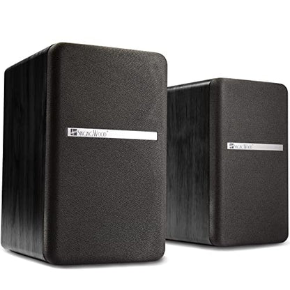 SINGING WOOD T25 Passive Bookshelf Speakers (Pair) - 60W Home Stereo Audio - 4" Woofer, Silk Dome Tweeter - Wall Mountable - Perfect for Home Theater, Studio Monitor, Record Player - Black Wood Finish