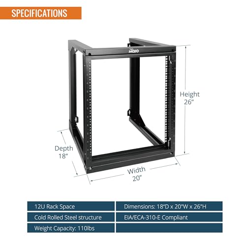 Tecmojo 12U Wall Mount Server Rack, Open Frame Network Rack for 19" Computer/AV/Data/IT/Media Equipment, 18" Depth, 16" Apart Mounting Holes, Swing Gate, Square and Tapped Holes - size: 12U/18" Depth (New)