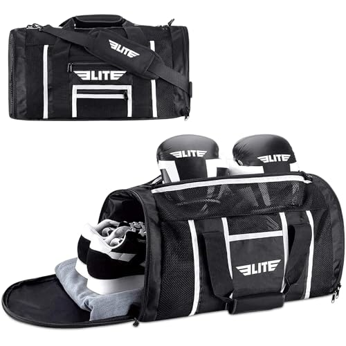 Elite Sports Boxing Gym Duffle Bag for MMA, BJJ, Jiu Jitsu gear,Duffel Athletic Gym Boxing Bag - color: Gray