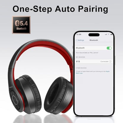 TUINYO Bluetooth Headphones, Over Ear Stereo Wireless Headset 40H Playtime with Deep Bass,Soft Memory-Protein Earmuffs,Built-in Mic Wired Mode PC/Cell Phones-Black red - color: Black/Red