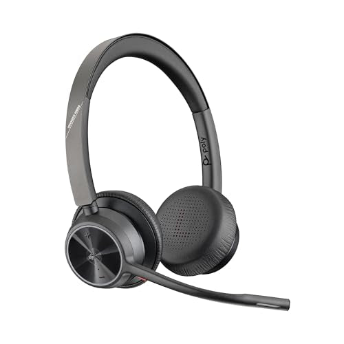 Poly Voyager 4320 UC Wireless Headset & Charge Stand - Noise-Canceling Wireless Headphones with Mic - Connect to PC via USB-C to USB-A Adapter, Cell Phone via Bluetooth, Microsoft Teams Certified - style: Headset + Charge Stand, Teams Version