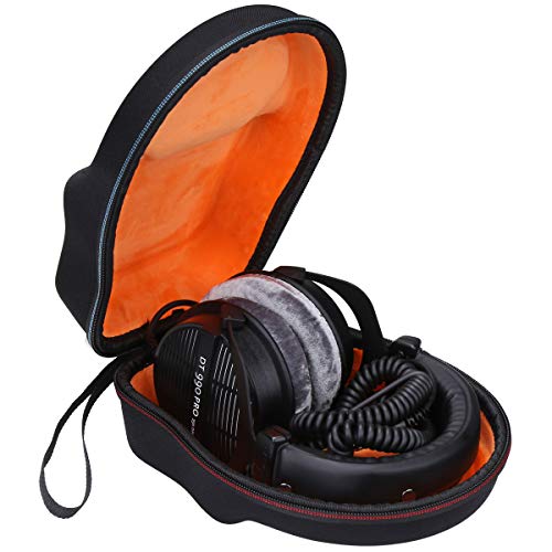 Hard Portable Case Compatible with Beyerdynamic DT 990 PRO/DT 770 PRO Open Studio Headphone, Case Only (Black and Orange)