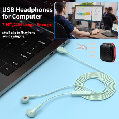 USB Earbuds for PC,Headphones with Microphone for Computer,Green - color: Green