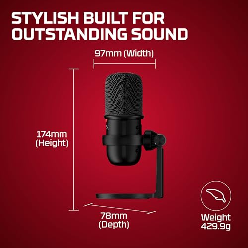 HyperX SoloCast – USB Condenser Gaming Microphone, for PC, PS4, PS5 and Mac, Tap-to-Mute Sensor, Cardioid Polar Pattern, great for Streaming, Podcasts, Twitch, YouTube, Discord,Black - size: SoloCast