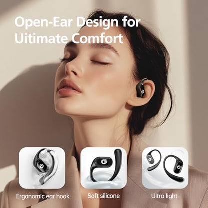 Open Ear Headphones with 35 Hours Playtime, True Wireless Air Conduction Earbuds Featuring Ear Hooks, Bluetooth 5.3, IPX6 Waterproof Design, Comfortable and Secure Fit for Sports - Black - color: Black
