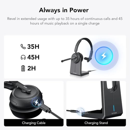 NUROUM HP31S Single Ear Wireless Headset with Noise Cancelling Mic & Dongle | Charging Stand, Multi-Point, All-Day Comfort, Long Battery Life, One Button Mute, Versatile Connectivity