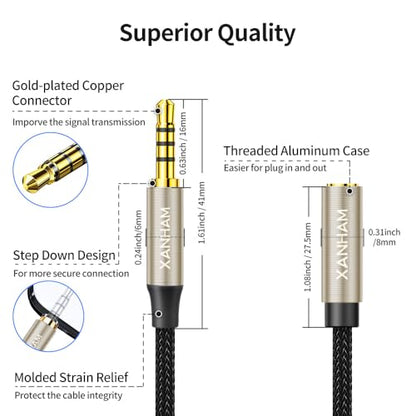 3.5mm TRRS Headphone Extension Cable 6.6 Feet /2M 4 Pole 1/8 Inch Auxiliary Audio Mini Jack Cord with Microphone Female to Male Compatible with Smartphone, iPhone, iPad, Tablet, etc - size: 6.6 Feet / 2M