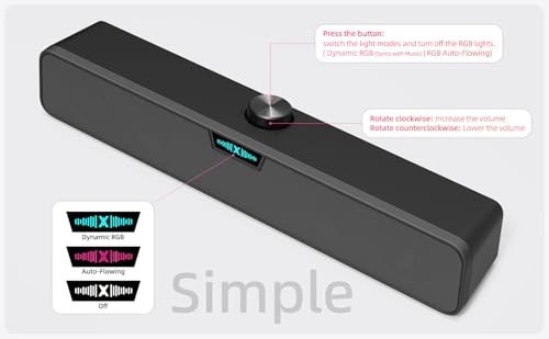 Computer Speakers for Desktop PC, USB Soundbar for Laptop with Loud Sound