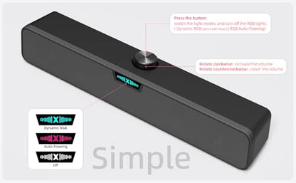 Computer Speakers for Desktop PC, USB Soundbar for Laptop with Loud Sound