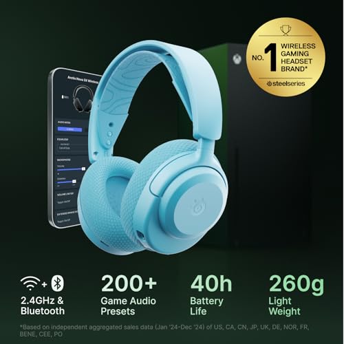 SteelSeries Arctis Nova 3X Wireless Multi-Platform Gaming Headset — Mobile App Control — 40 HR Battery — Neodymium Magnetic Drivers — 2.4GHz/Bluetooth — Xbox, PS5, PC, Switch, Mobile — Aqua - color: Aqua, style: Xbox|Switch|PC