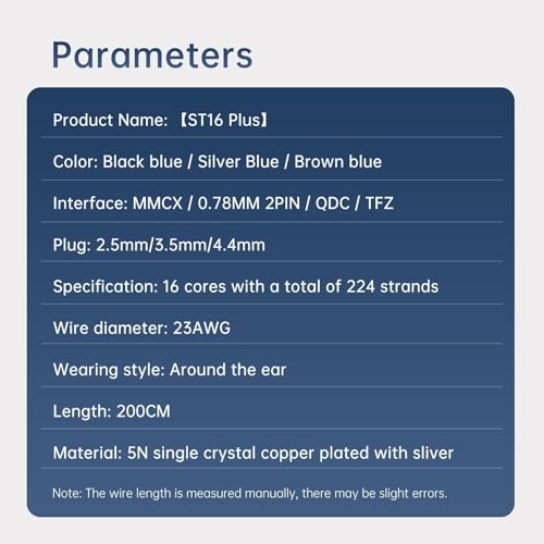 keephifi 6ft IEM Cable 2 Pin 4.4mm, KBEAR ST16-Plus 2m Upgrade 16-Strand Headphone Extension Cable, Silver-Plated Earbuds Wire for Truthear Hexa/Zero, Simgot EW100P, Moondrop blessing2 - color: BlackBlue, style: 4.4 2PIN