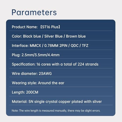 keephifi 6ft ZS10 Pro IEM Cable 3.5mm, KBEAR ST16-Plus 2m 16-Strand Silver-Plated Upgrade Braided Headphone Extension Cable Gold-Plated Plug for KZ edx pro/Castor/DQS/ZAS/AS16/AS16 PRO/PR1 - color: BlackBlue, style: 3.5 QDC