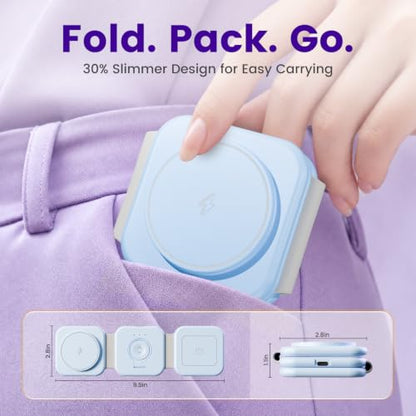 15W Magnetic Travel Charging Station, 3-in-1 Foldable MagSafe Charger | Wireless Charger for Apple Multiple Devices - iPhone Air 17 16 15 14 13 13 Pro Max, Watch & AirPods - Sky Blue - color: Sky Blue