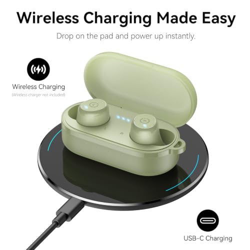 TOZO T10 Wireless Earbuds Powerful Bass Stereo Wireless Charging, APP, IPX8 | Waterproof, 55H Playtime, Ergonomic Design In Ear buds, App Customize EQ, Bluetooth 5.3 Headphones for Work, Travel, Green - color: Light Green