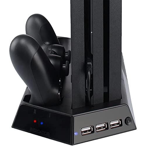 FASTSNAIL Vertical Stand with Cooling Fan & Controller Charger for PS4 Pro | Controller Charging Station for Playstation 4 Pro, Charger for DualShock 2 Controller, LED Indicator, for PS4 Pro Accessories