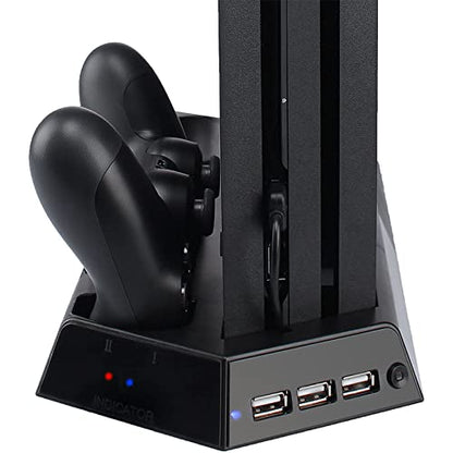 FASTSNAIL Vertical Stand with Cooling Fan & Controller Charger for PS4 Pro | Controller Charging Station for Playstation 4 Pro, Charger for DualShock 2 Controller, LED Indicator, for PS4 Pro Accessories