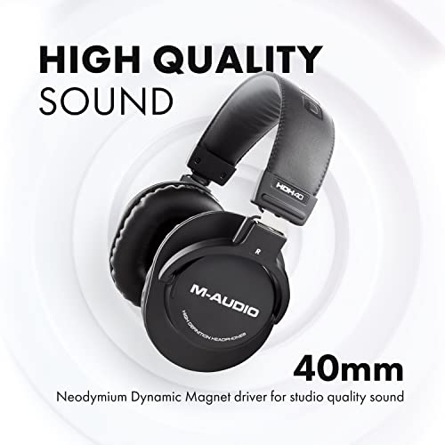 M-AUDIO HDH40 Closed-Back Over-Ear Headphones | Flexible Headband Design, 2.7m Cable for Studio Monitoring, Podcasting, and Audio Recording
