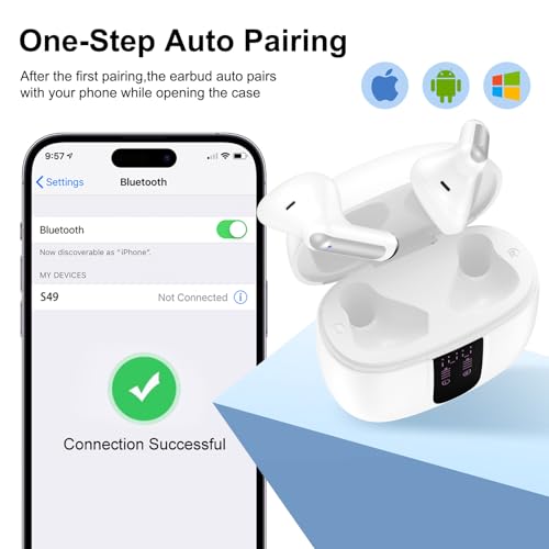Bluetooth Headphones for iPhone 17e 17 Pro Max Air 16e 16 Pro Max 16 Plus | 15 Plus, Wireless Earbuds Bluetooth Ear Buds Headset in Ear Earphones for Samsung Galaxy S26 Ultra S25 S24 A17 A16 A36 A56 - color: White