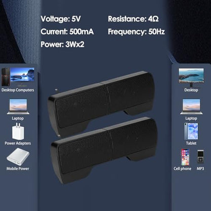 Wired Laptop Speaker, USB Powered Soundbar Stereo Sound Mini Computer Speaker with Screen Clip for Notebook Tablets TV