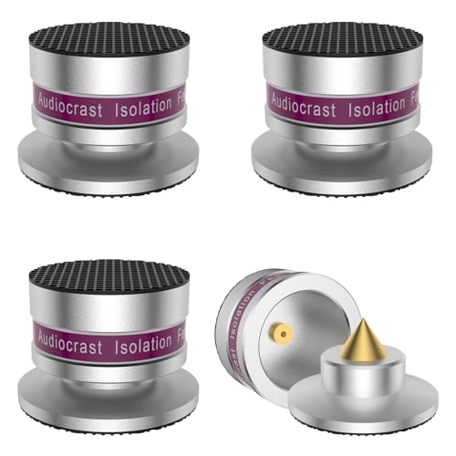 Tertullus 4 Pcs Aluminum Speaker Spike+Speaker Isolation Feet Top Pad Turntable Isolation Feet for Amplifier Turntable Player Subwoofer Silver - color: Silver