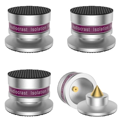 Tertullus 4 Pcs Aluminum Speaker Spike+Speaker Isolation Feet Top Pad Turntable Isolation Feet for Amplifier Turntable Player Subwoofer Silver - color: Silver