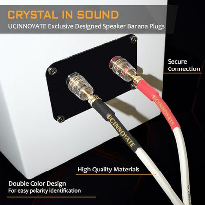 2 Pack 14 AWG OFC Speaker Cable with Pin Banana Plugs, Craft-made HiFi 1.5m/4.9Ft White Square Speaker Wire With Gold-plated Banana Plugs, Speaker Cable for Hi-Fi & Home Audio System, Amp, subwoofer - size: 2 X 1.5m / 4.9 FT