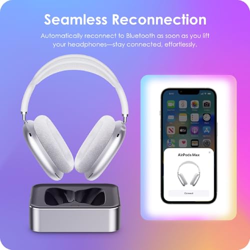 Headphone Charging Station for AirPods Max 1 & 2 - Magnetic Charger Dock with Lightning & USB-C Connectors, LED Indicator, Easy Drop-in Charging (Platinum) - color: Platinum