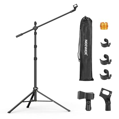 NEEWER Mic Stand Floor, Microphone Tripod with Boom Arm, Heavy Duty Adjustable Stand & Arm with 2 Mic Holder Clamps, 3 Cable Clips, Bag, 3/8" to 5/8" Adapter for Singing Podcast Recording, MS046 - style: MS046