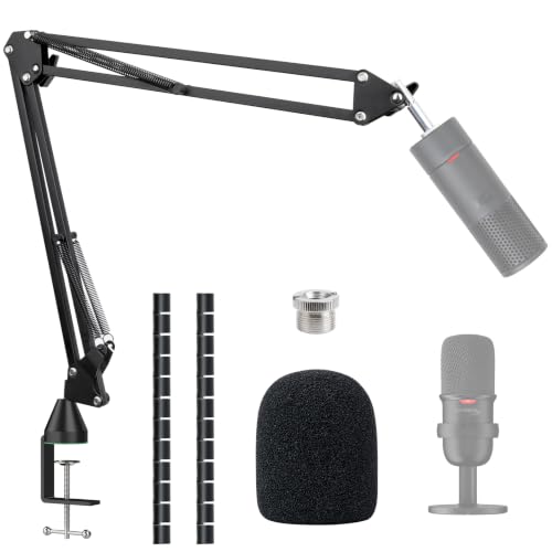 SoloCast Boom Arm, Microphone Stand for HyperX SoloCast 2 with Mic Cover | Mic arm Upgrade C Desk Clamp, 2 Cable Ties, Foam Mic Cover