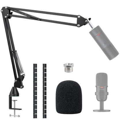 SoloCast Boom Arm, Microphone Stand for HyperX SoloCast 2 with Mic Cover | Mic arm Upgrade C Desk Clamp, 2 Cable Ties, Foam Mic Cover