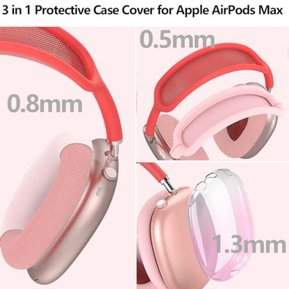 3-in-1 Silicone Case Cover for AirPods Max 2/AirPods Max Headphones, Apple AirPod Max Accessory Protective Cover, Headband/Ear Cups/Ear Pad Covers, Anti-Scratch and Sweatproof (White and Pink) - color: White and Pink