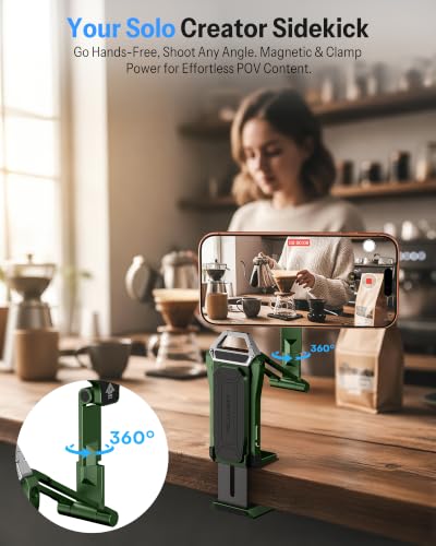 OMOTON TP02-Pro Magnetic Phone Holder, 5-in-1 Tripod Stand with Rear Attachment Plate | Desk, Kitchen, Gym, Vlogging | iPhone 12-17 Series, Blue, Green - color: 5-Green