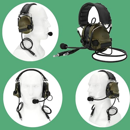 HEARFALCOM Dual Communication Tactical Headset with PTT Adapters U94 PTT Compatible with UV-5R, UV-82 Walkie Talkie Suitable for Airsoft Sports, Hunting, Hearing Protection(FG) - color: Green