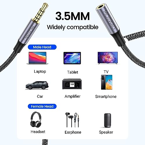 MOSWAG 13.12FT 3.5mm Male to Female Extension Cable with Microphone Stereo - color: Black, size: 13.12 ft