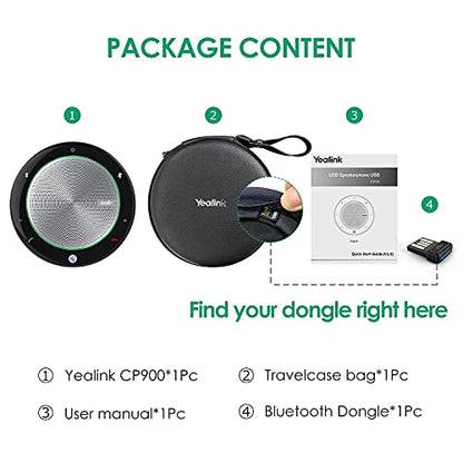 Yealink Bluetooth Speakerphone Conference Microphone Teams-Certified CP900 Enhanced Noise Reduction Algorithm Home Office 360° Voice Pickup - color: CP900 + Bluetooth USB Dongle, size: Teams Certified