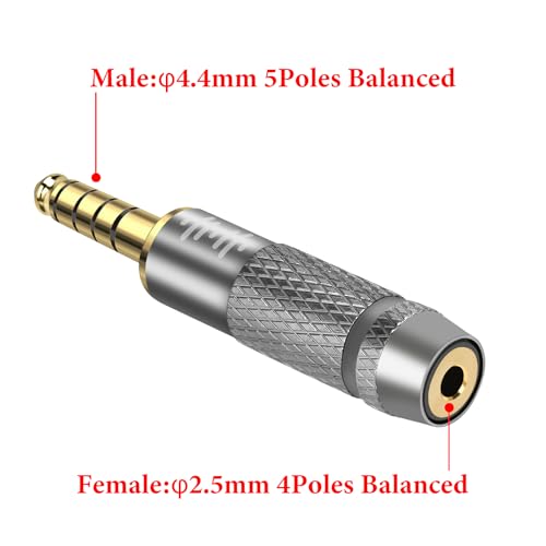 GEEKRIA 4.4mm Male to 2.5mm Balanced Female Headphones Adapter for 2.5mm 4-Pole Cable Connected to 4.4mm Player Device, Aluminum Alloy Conversion Audio Plug, Gold Plated - size: 2 inches X 0.36 (5 cm 0.92 cm)