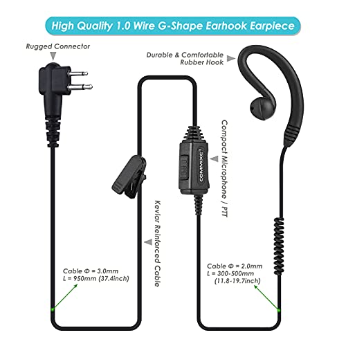 2-Pack Walkie Talkie Earpiece, 2.5mm/3.5mm 2-Pin Two Way Radio Headset with PTT Mic, Compatible with Motorola Two-Way Radios | Two Way Radio Earpiece with PTT