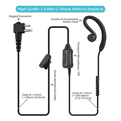 2-Pack Walkie Talkie Earpiece, 2.5mm/3.5mm 2-Pin Two Way Radio Headset with PTT Mic, Compatible with Motorola Two-Way Radios | Two Way Radio Earpiece with PTT
