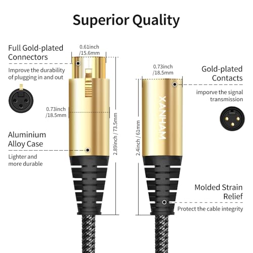 XLR Cable 6.6 Feet/2 Meter 3 Pin Microphone Female to Male Balanced Shielded Cable, Fibre Braiding with 22AWG Oxygen-Free Copper(OFC) Mic Cord for Speaker and Audio System - size: 6.6ft(2 meter)